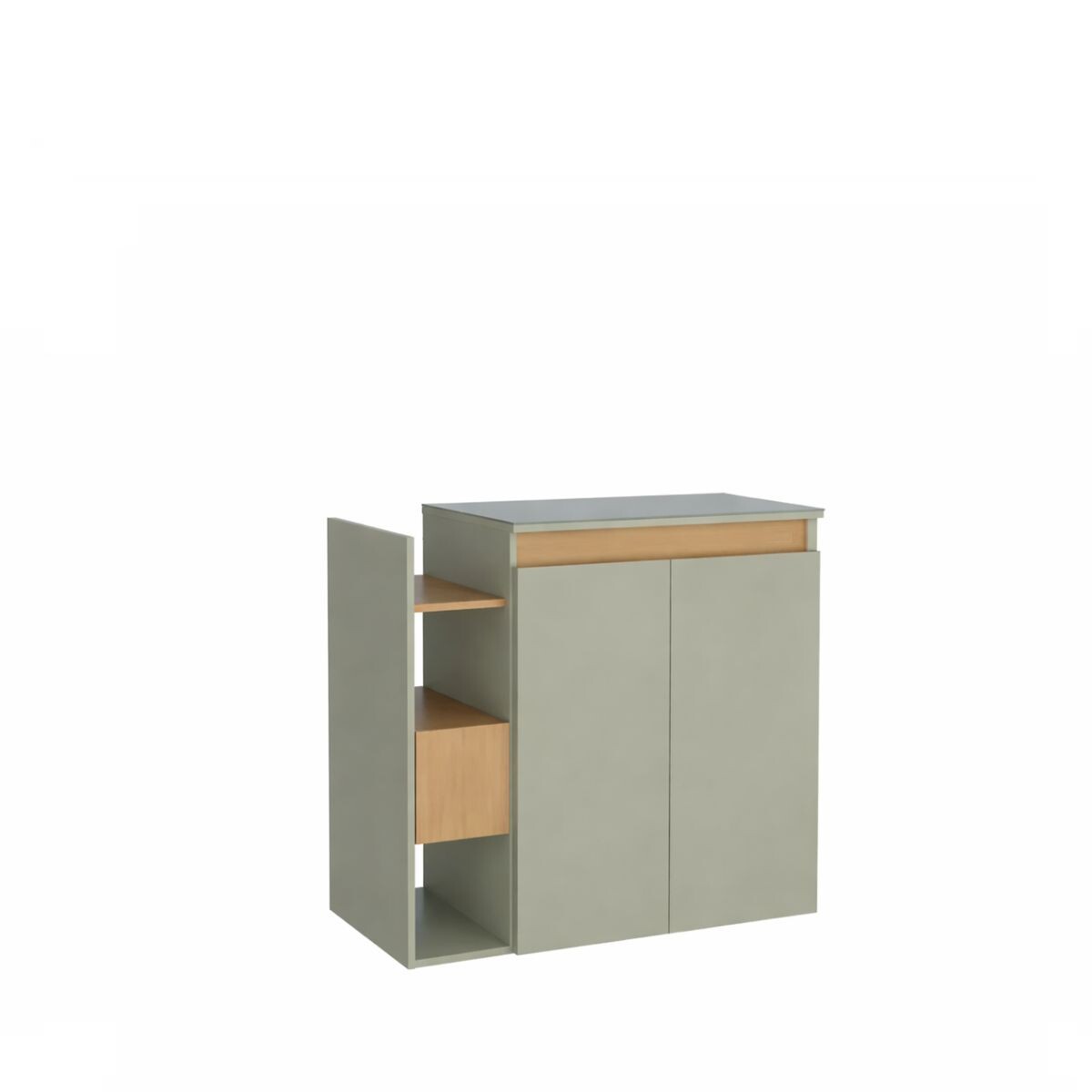 Mueble De Baño Suspendido Lotus Verde 80 Cm Con Tapa De Vidrio Sin Bacha 