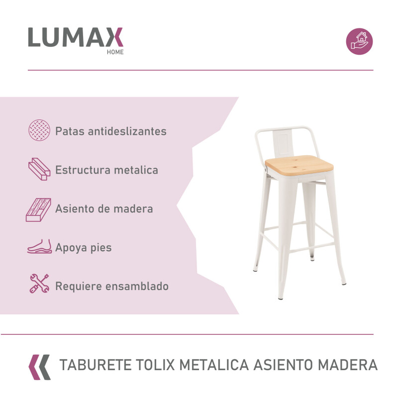 Taburete con respaldo Tolix en metal con asiento de madera Blanco