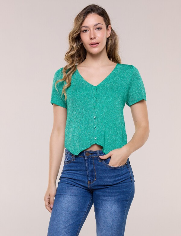 Cardigan Tejido Crop Con Brillo Y Escote V VERDE
