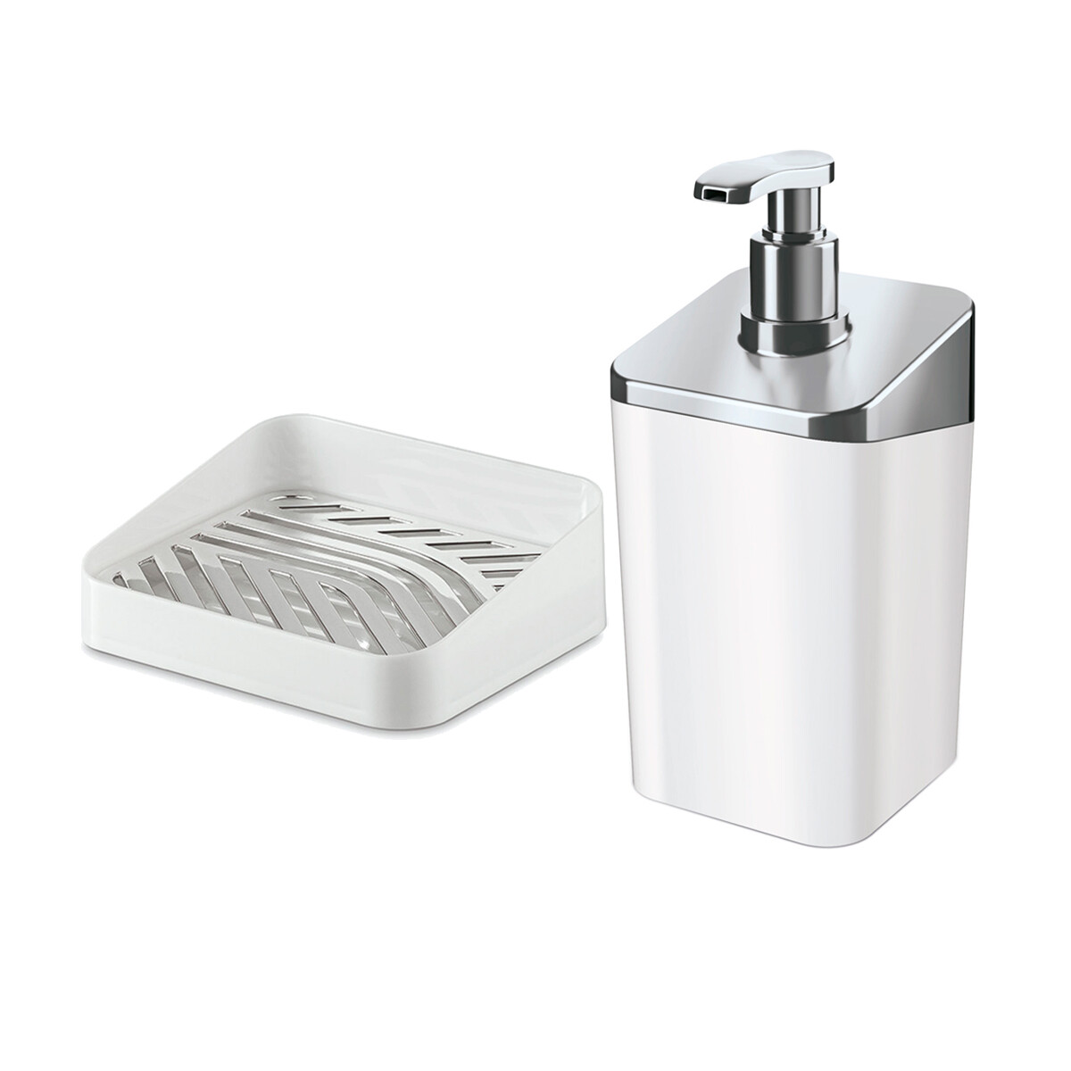 Set Dispensador de jabón 350 ml + Porta jabón - BLANCO 