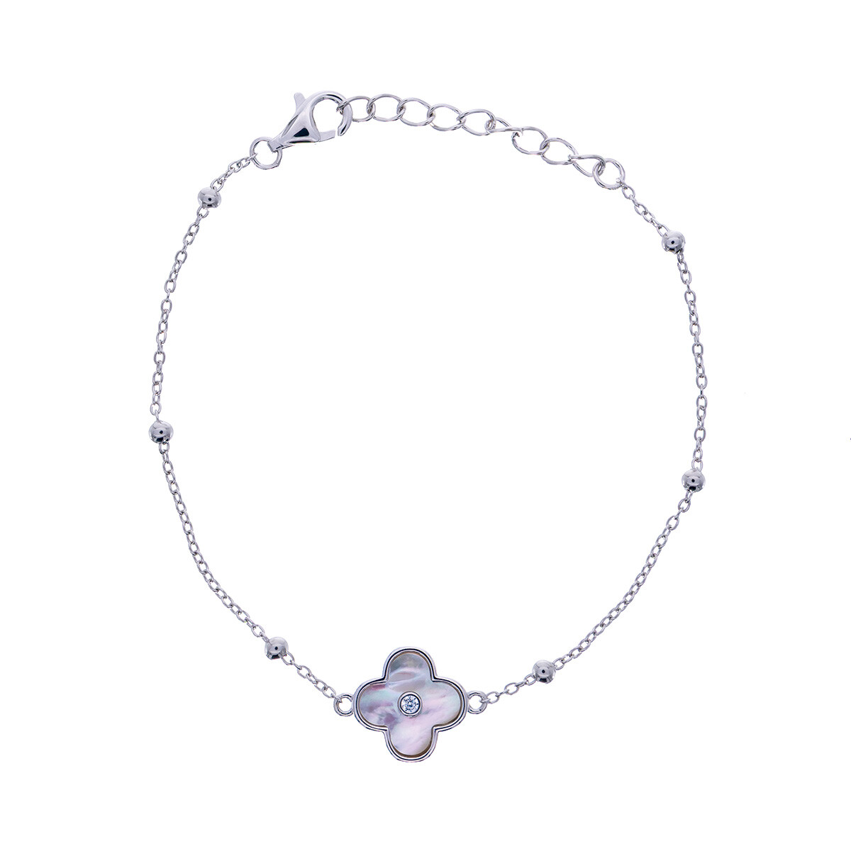 Pulsera de Plata Rodinada, nacar y circonia 