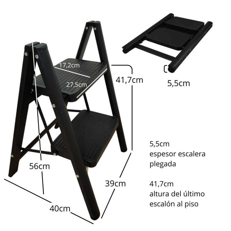 Escalera de 2 niveles metal 39x45x54cm negro NEGRO