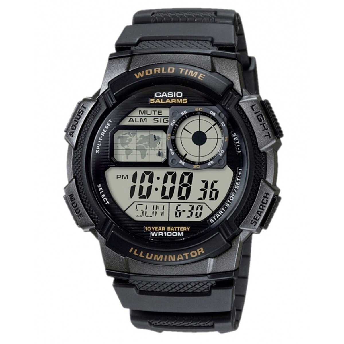 Reloj Digital Multifunción Casio AE-1000W Resistente al Agua 100mts - Negro,Negro,Negro 