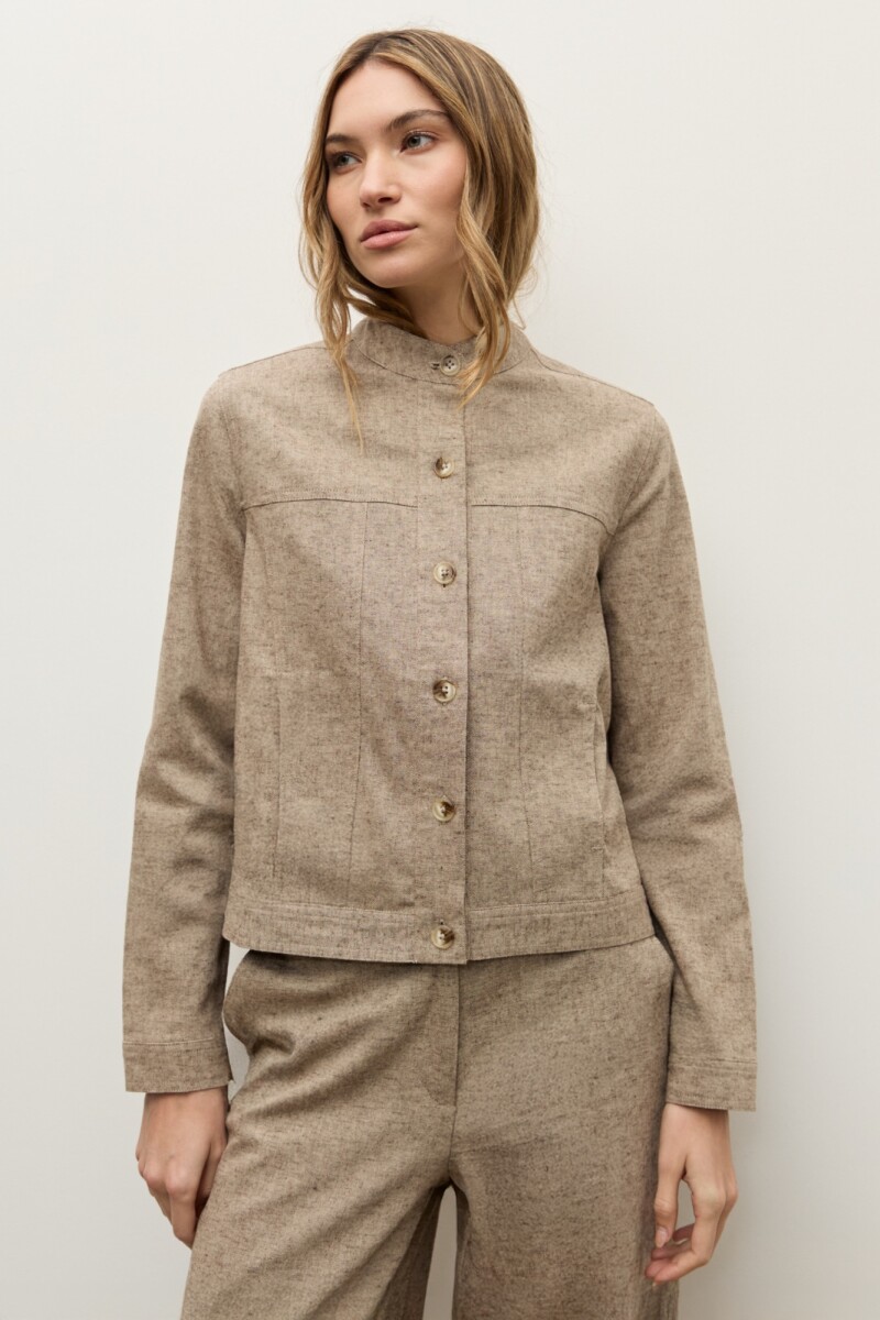 Chaqueta lino con botones chocolate melange