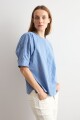 Camisa rayada cuello mao cobalto