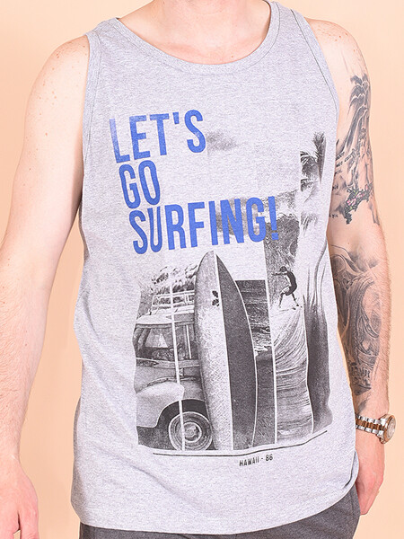 MUSCULOSA LETS GO SURFING GRIS CLARO