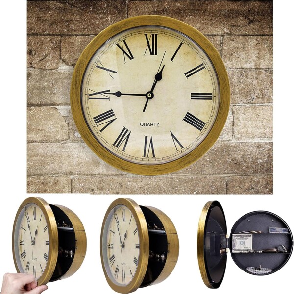 Caja Fuerte De Seguridad Reloj De Pared 25cm De Diametro Dorado