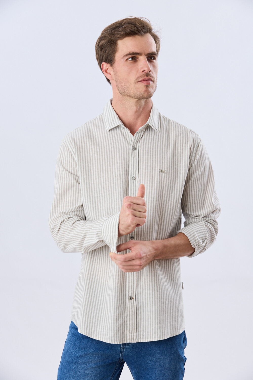 CAMISA RAYADA DE LINO Verde