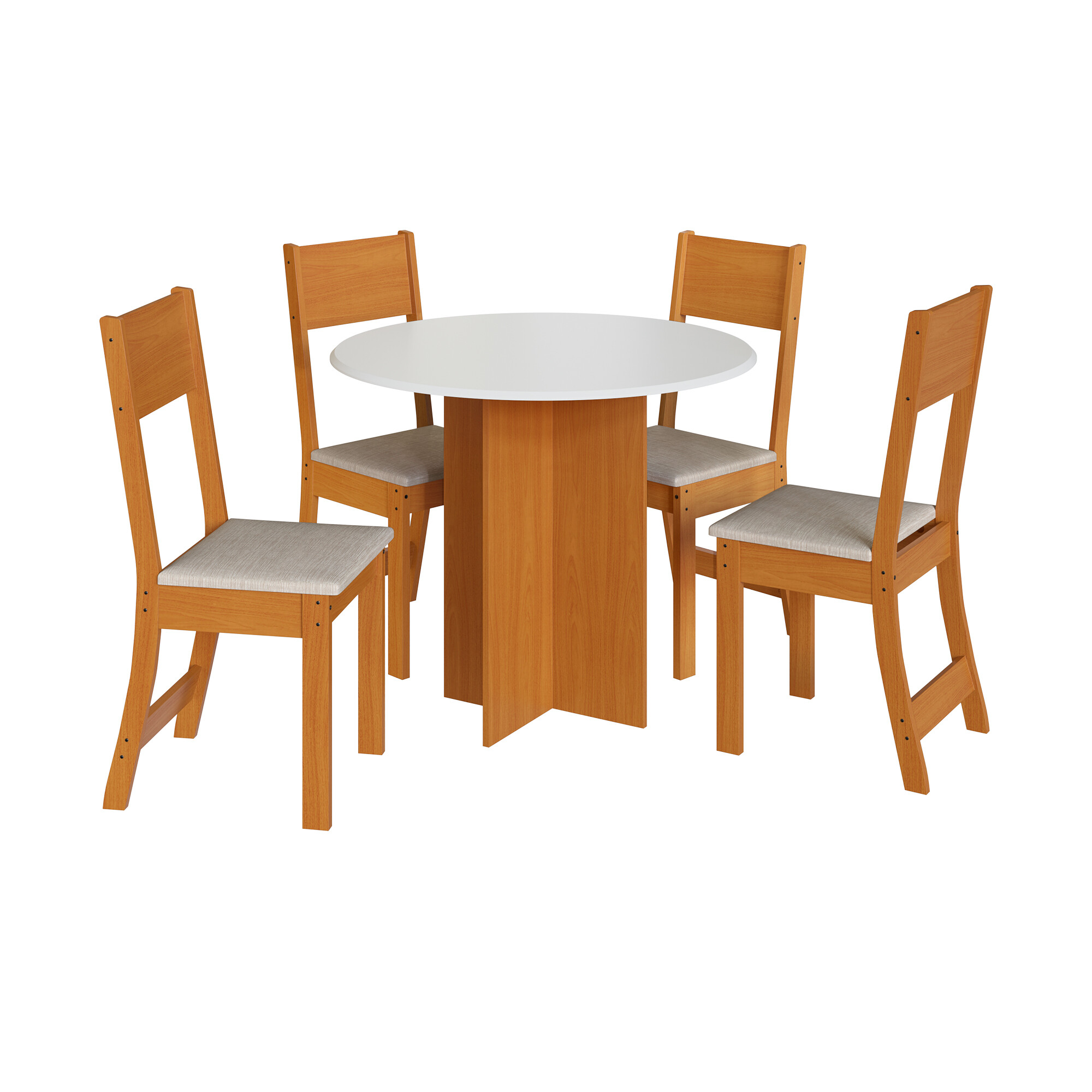 Conjunto Comedor Redondo 4 sillas Alice 10085.1 Indekés Freijo | Off White