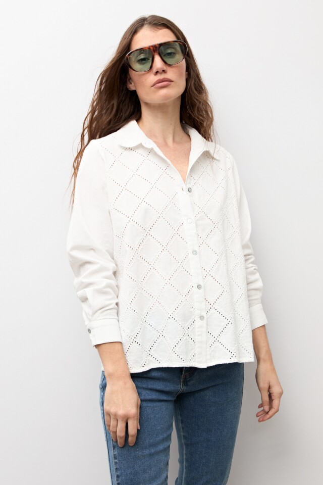 Camisa frente broderie blanco