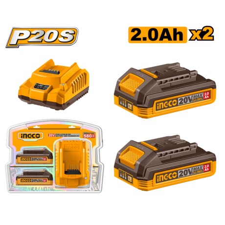 Set x 2 Baterias 20v 2amp + 1 Cargador Ingco Set x 2 Baterias 20v 2amp + 1 Cargador Ingco