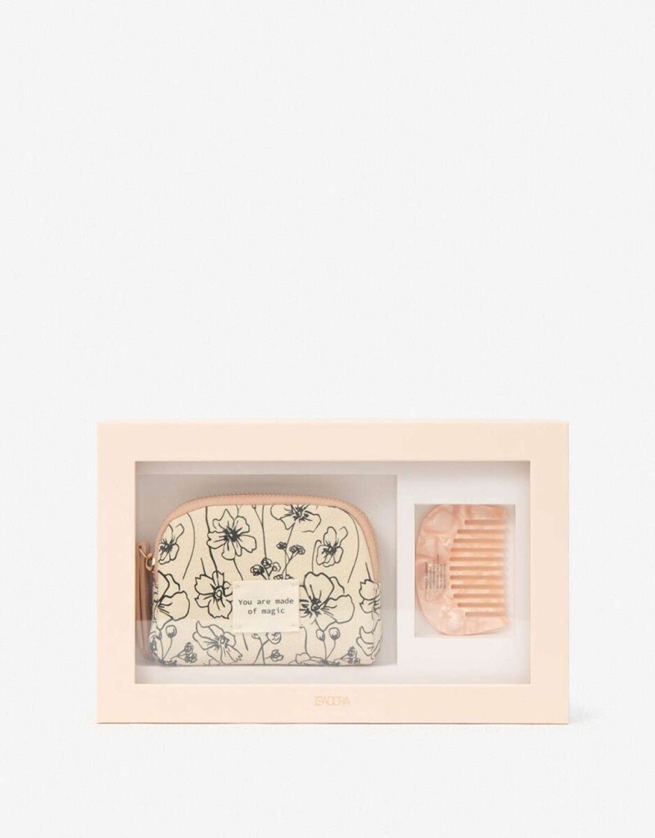 Set De Portacosméticos Y Peine - Estampado Flores 