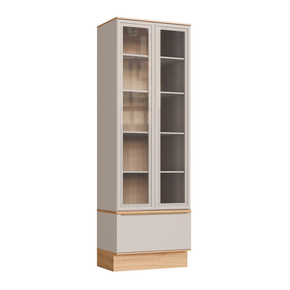 Cristalero Everest con luz LED 0,80 m, 2 puertas, 1 cajón, vidrio Color: Carvalho/Panna Cristalero Everest Con Luz Led 0,80 M, 2 Puertas, 1 Cajón, Vidrio Color: Carvalho/panna