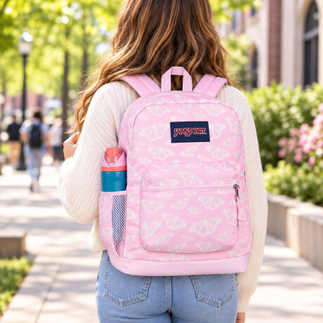 Mochila Escolar p/ Laptop Jansport Cross Town Plus Original Pink Ice White Pink Ice