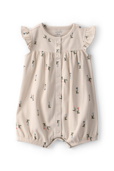 Monito bombachudo de algodón acanalado, beige, diseño floral Sin color