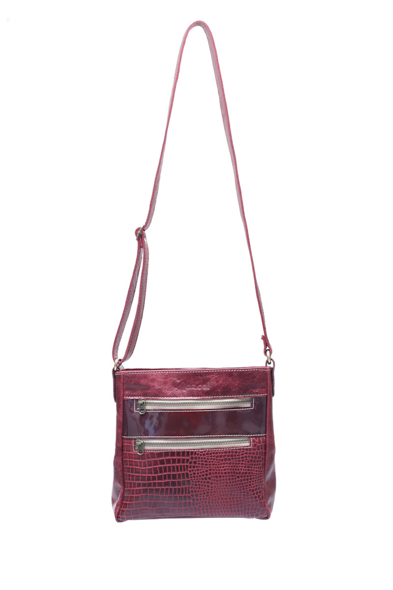 Cartera Bandolera con Cierre de Cuero Bordo