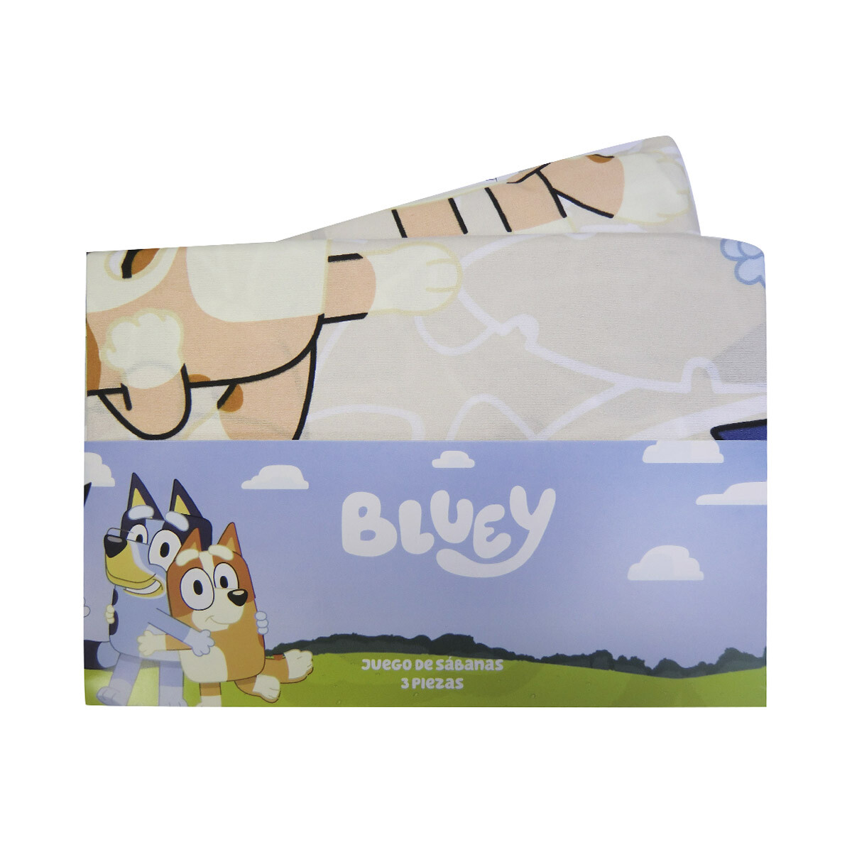 Juego Sábanas Infantil Bluey 1 Plaza 100% Microfibra - CELESTE/BEIGE 