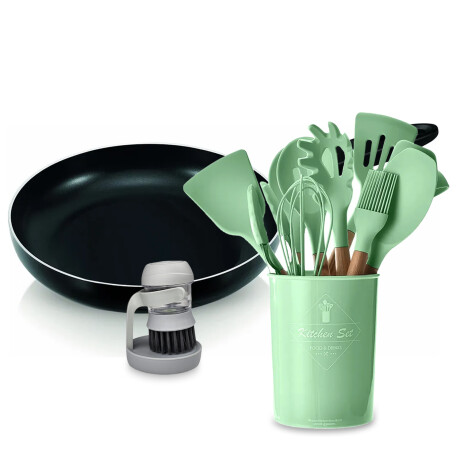 Set Sartén 28Cm Alum + Utensillos 12Pzs + Cepillo p/lavado Negro