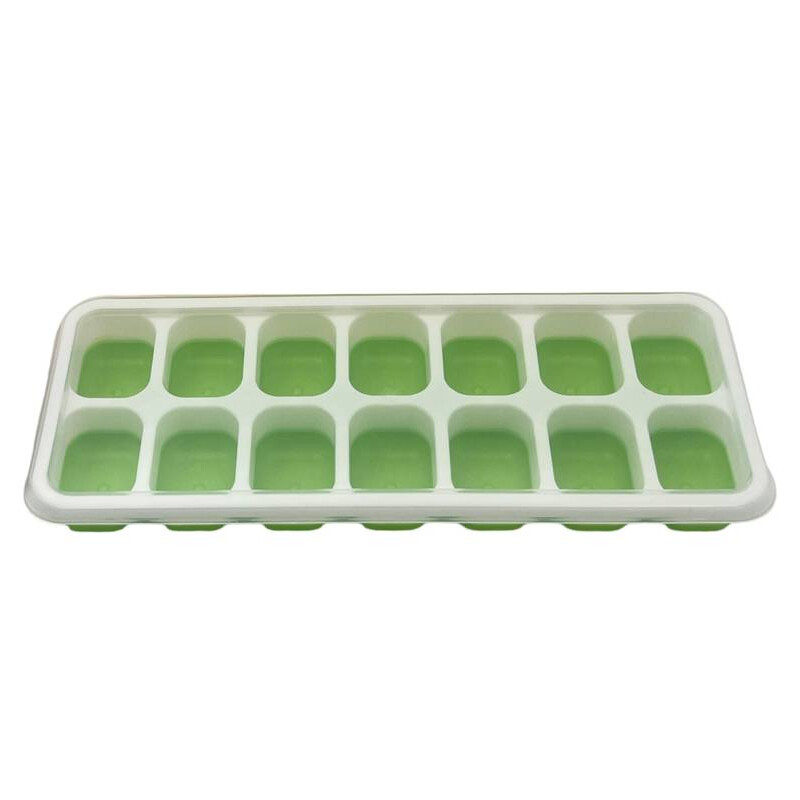 Cubetera para Hielo con Tapa y Base de Silicona 14 Cubos Verde