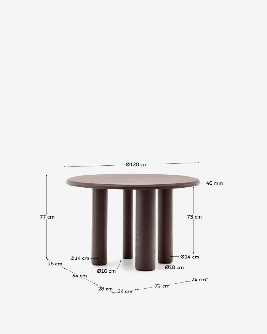 Mesa redonda Mailen en chapa de fresno con acabado oscuro Ø 120 cm
