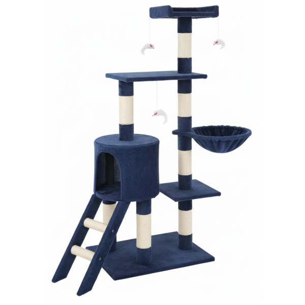 Rascador Torre 5 Niveles En Felpa Y Sisal Para Gato Juego Color Azul
