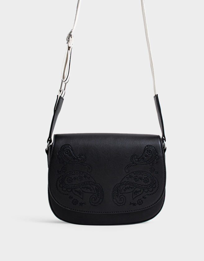Bandoleras Boho Bandolera Bordada Con Solapa - Negro