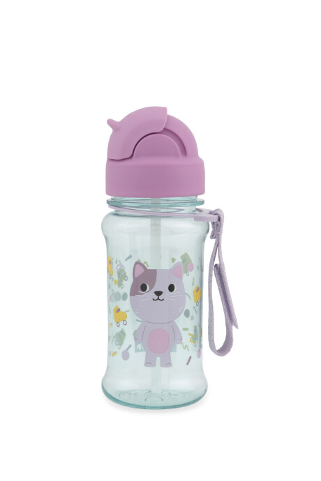 Botella de plástico tritan, con sorbito, diseño gato Sin color