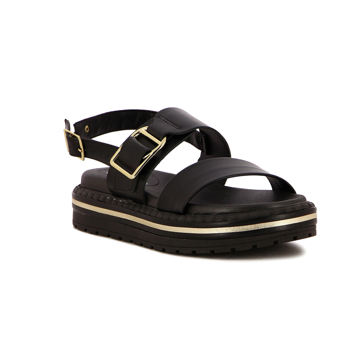 Sandalia Mujer Beira Rio Dos Tiras Y Hebilla - Negro 