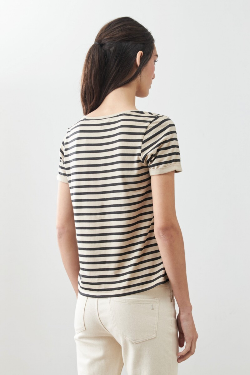 Remera rayada escote en V tostado