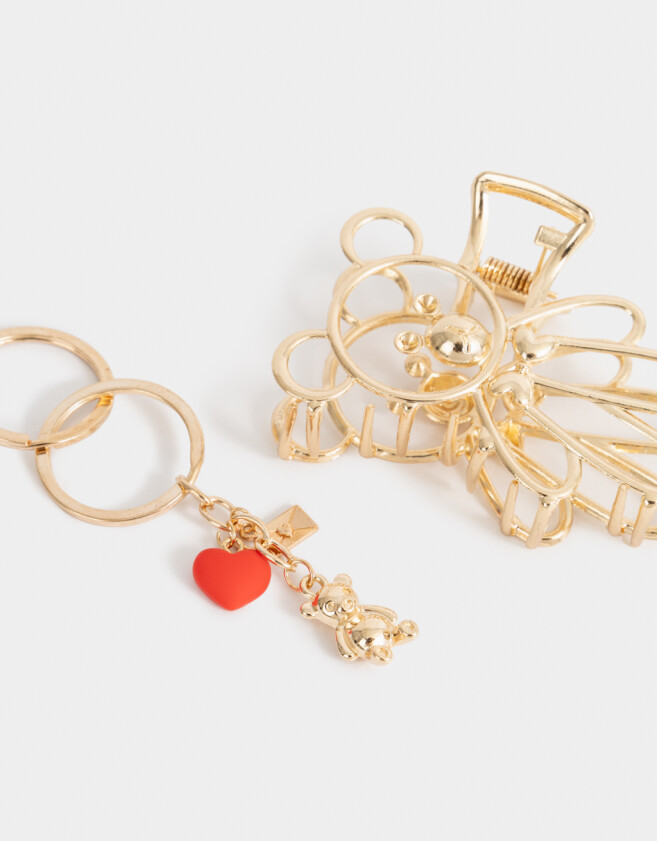 Accesorios Pelo Set Osito Set De Broche Y Llavero - Combinacion Bicolor
