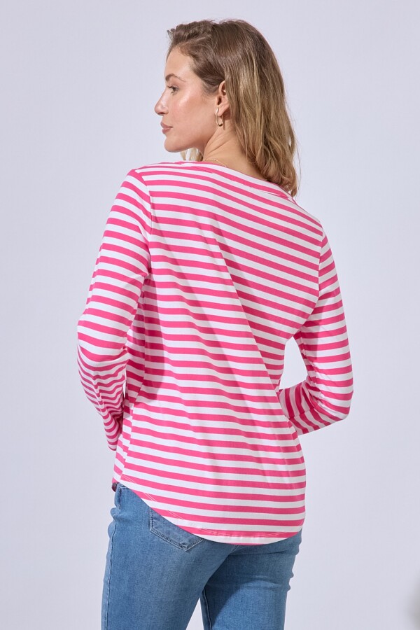 Remera Algodon Escote V FUCSIA