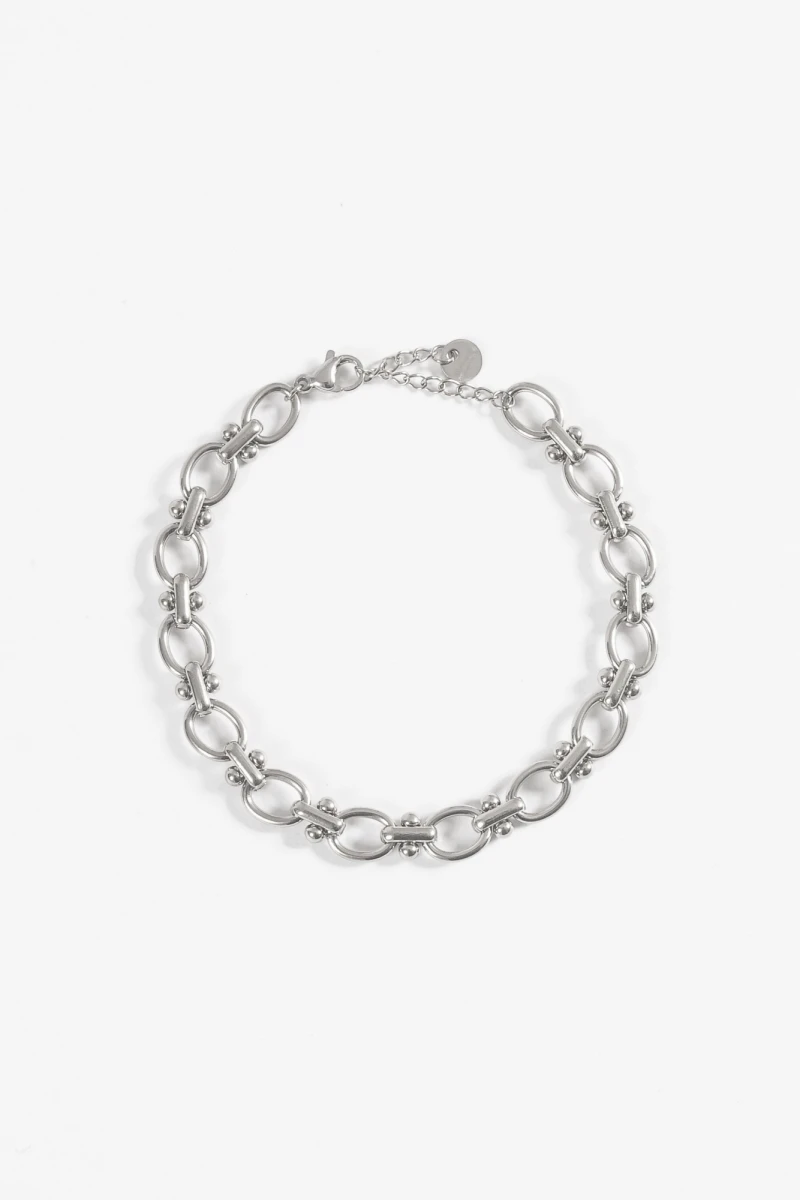 Pulsera acero eslabones redondos plateado