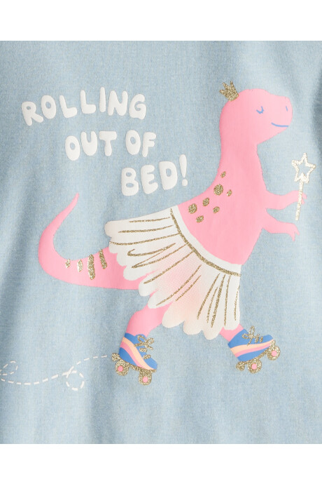 Pijama cuatro piezas de algodón, dos remeras manga larga y dos pantalones, diseño dinos Sin color