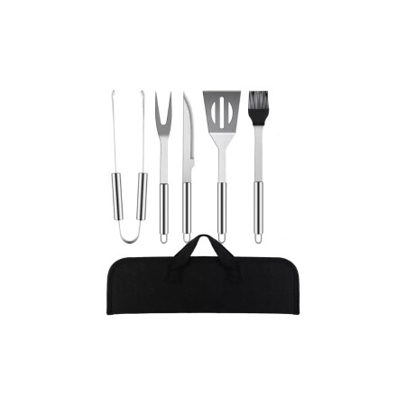 SET UTENSILIOS DE PARRILLA ACERO INOX. X 5 PIEZAS PLATEADO