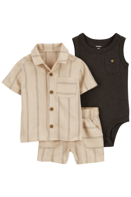Set tres piezas, short y camisa de popelina Ecovero más body de algodón Sin color