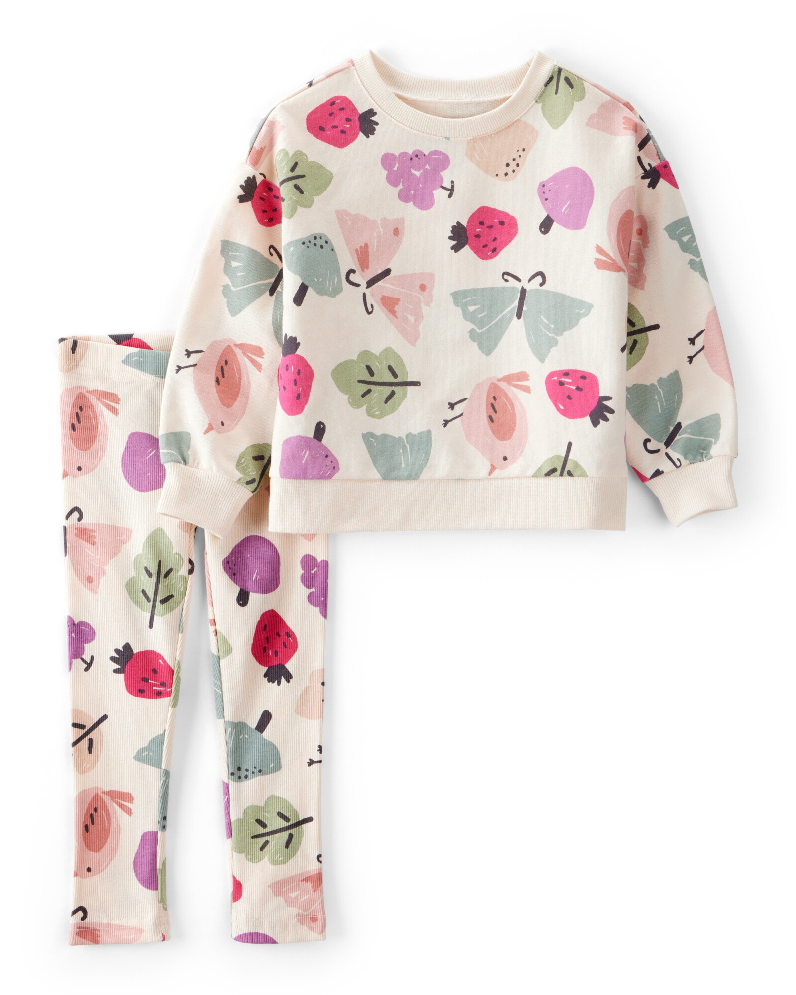 Set dos piezas de algodón, pantalón y buzo, diseño frutal Set dos piezas de algodón, pantalón y buzo, diseño frutal