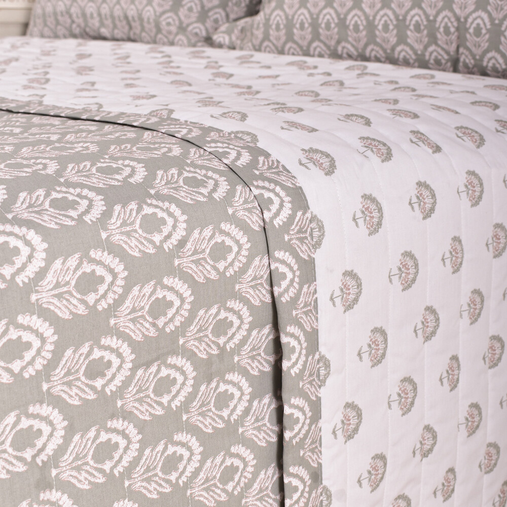 Cubrecama Amelia Block Print Rosa Twin