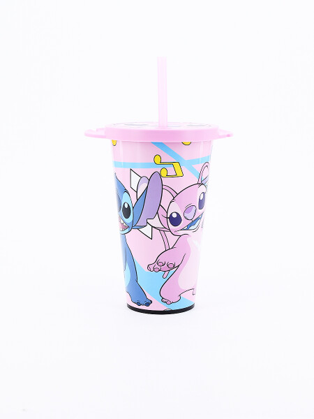 VASO CON SORBITO STITCH ROSADO