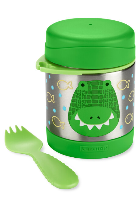 Tupper de acero inoxidable con cubierto, diseño cocodrilo Tupper de acero inoxidable con cubierto, diseño cocodrilo