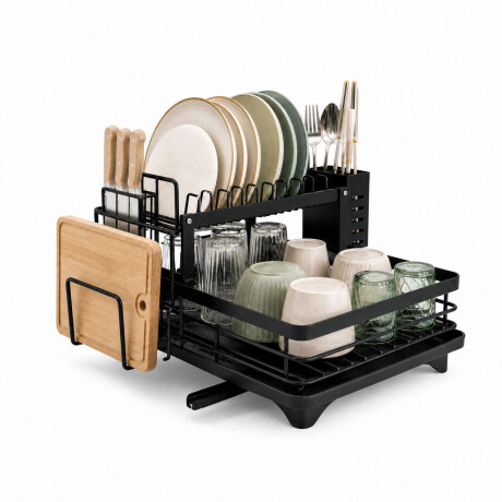 Escurridor Platos 2 Niveles Drenaje Automático Organizador Negro