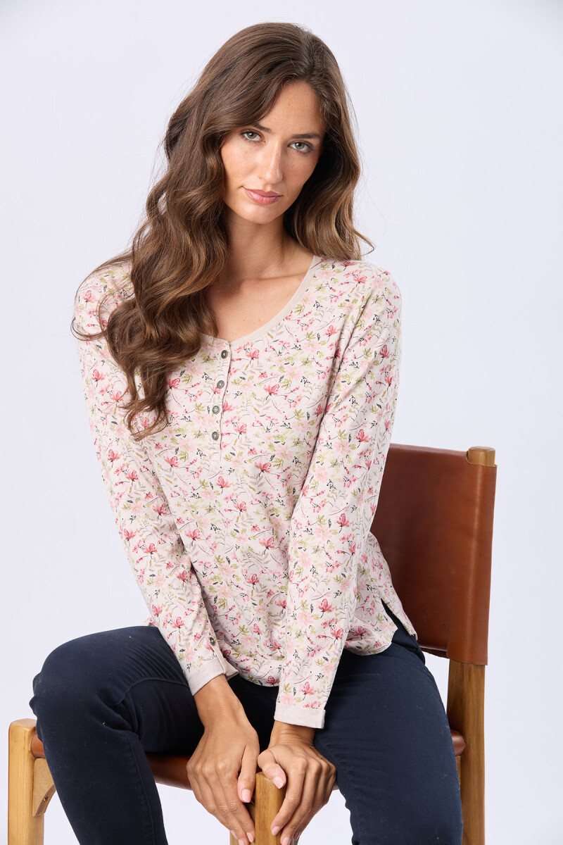 REMERA ESTAMPADA DE ALGODÓN - Beige 