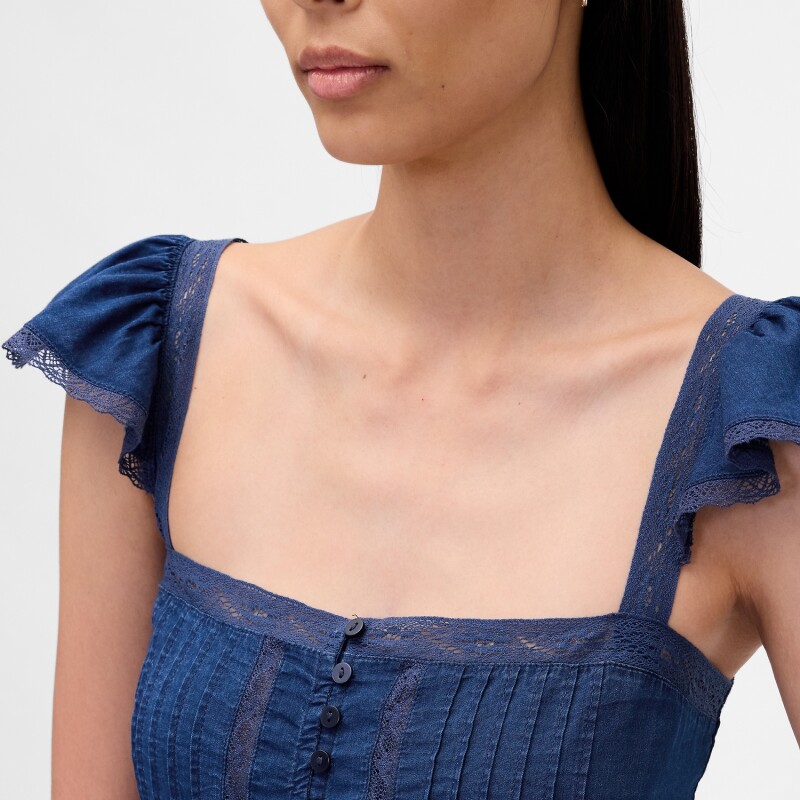 FLTR SLV SQ NK PEPLUM TOP MEDIUM WASH