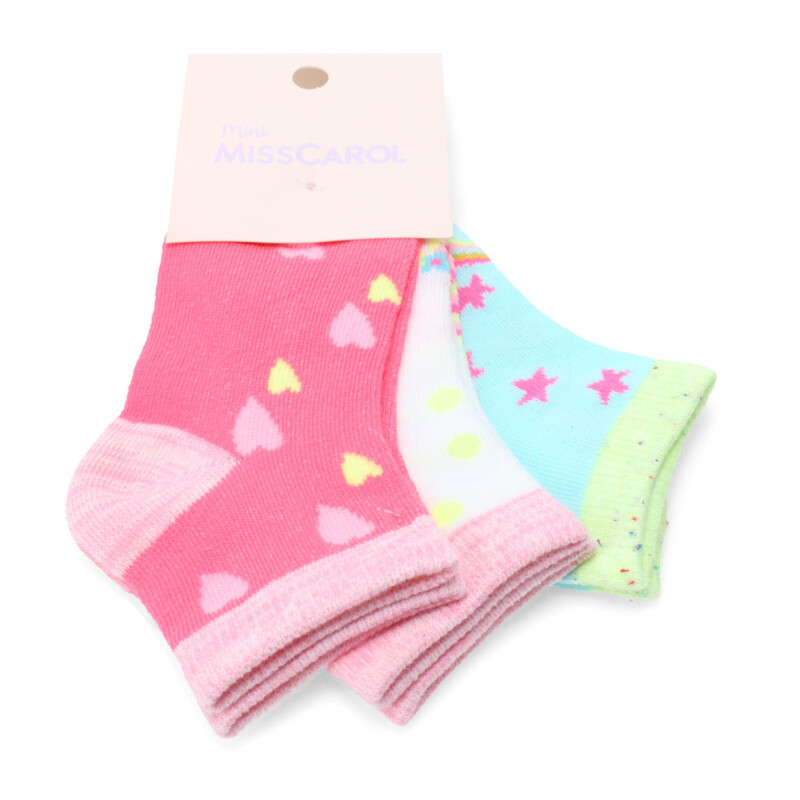 Medias de Niña MINI Miss Carol Media Neon pack X3 Rosado / Turquesa
