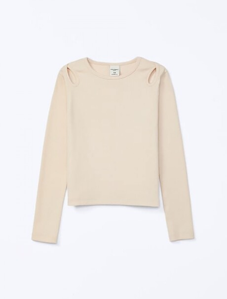 BLUSA MANGA LARGA INFANTIL EN TELA ACANALADA BEIGE