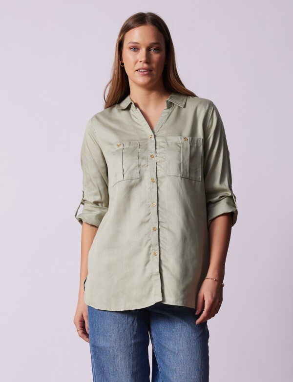 Camisa Tencel Bolsillos VERDE