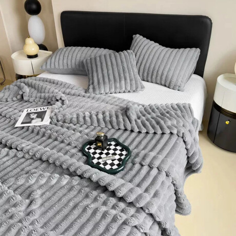 Manta Frazada Polar Plaza y Media Acanalada Suave Cama Sofá Gris Claro