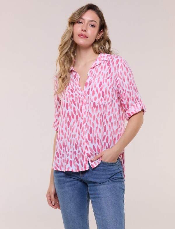 Camisa Estampada Y Ruedo Asimetrico ROSA/MULTI