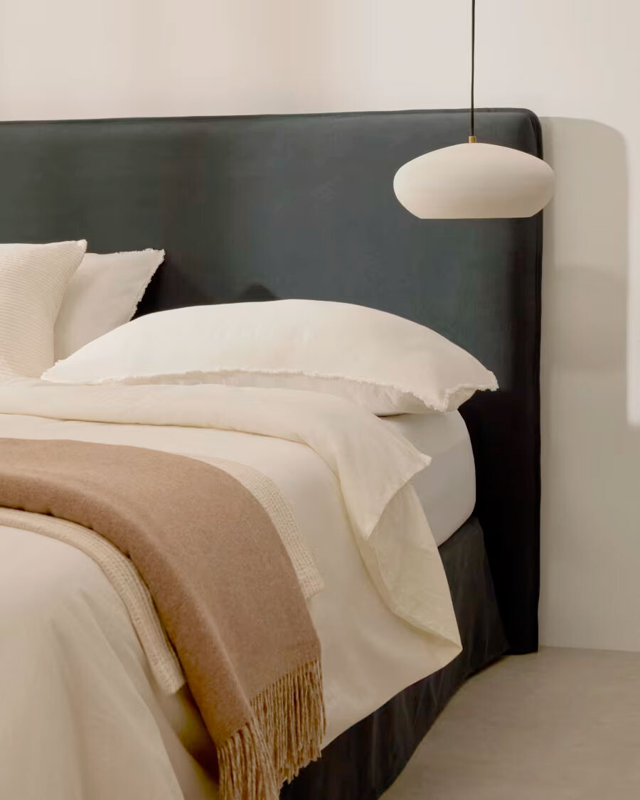 Cabecero Jaira con funda desenfundable de lino y algodón en color gris antracita para cama de 160