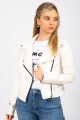 Chaqueta efecto cuero con cinto Blanco