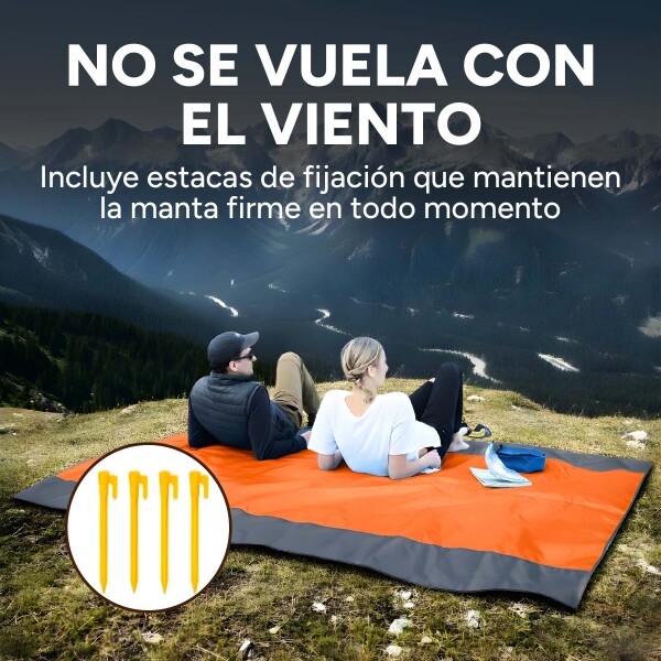 Manta Playa Picnic Camping Tela Oxford 210 X 200 Cm + Bolso Color Naranja